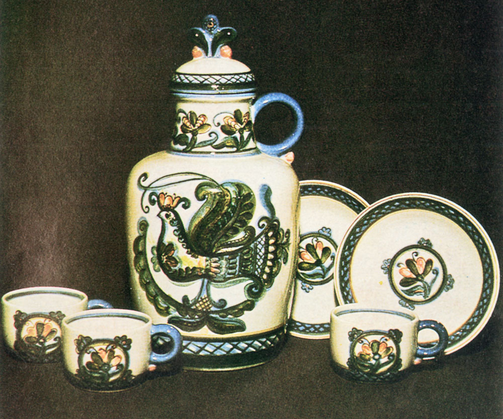 Набір «Чарівний птах». 1980. Фаянс, підполив'яний розпис